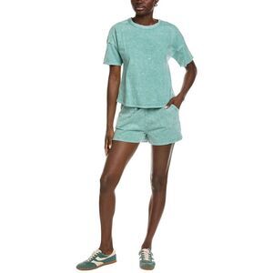 Marion Womens  2Pc Halo Snow Washed Tee Shirt & Short Set, Green